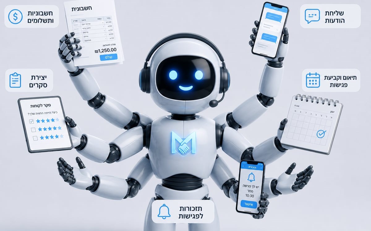 MiddleMan מטפל בכל המשימות במקביל — הודעות, תורים, תזכורות ותשלומים